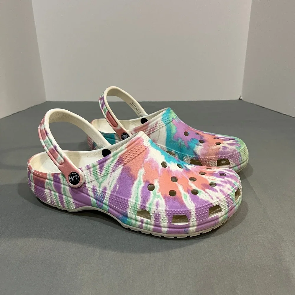 Crocs Classic Clogs Mens 11 Multi Color Tie Dye Graphic Slip On Shoes